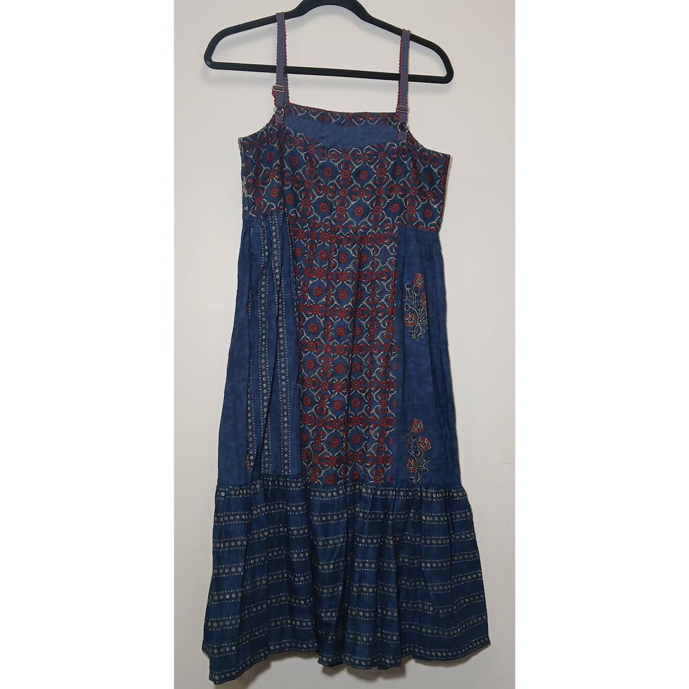 Bombay paisley womens small long midi dress blue red gypsy boho sundress - Picture 5 of 9
